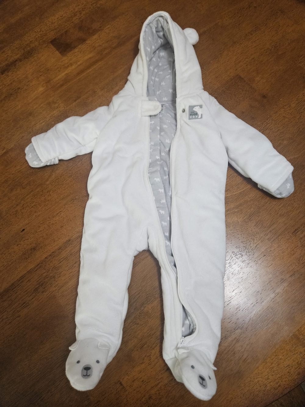 Simple Cream Fleece Baby One-Piece Footed Snowsuit with Hood